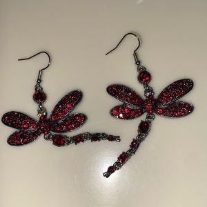 Large 2” Garnet Dragonfly Pierced Earrings Not too heavy